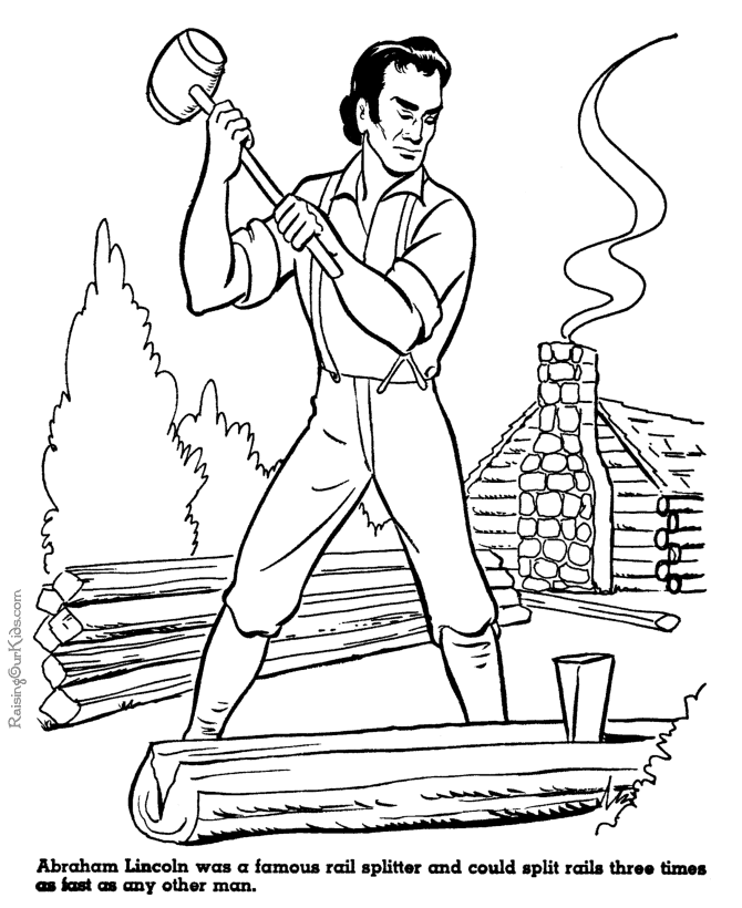 Abraham Lincoln Coloring Page - Lincoln splitting rails. title=