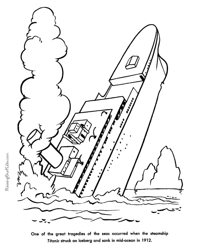 Sinking of the steamship Titanic - American history for kid coloring pages