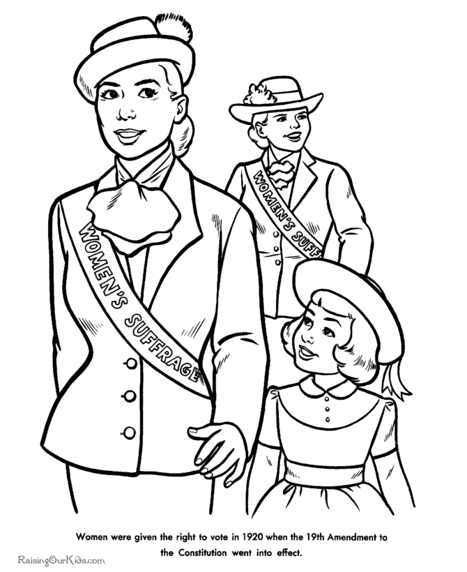 Women's Right to Vote - American history for kid coloring pages title=